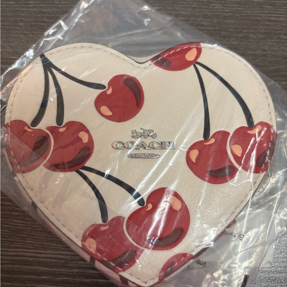 COACH NWT Heart-Shaped Cherry Coin Holder 🍒